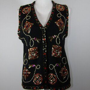 Share Vintage 90s Holiday Party Claudia D. Gold Beads Sweater Vest Medium